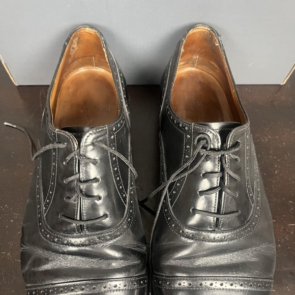 Polo Ralph Lauren Shoes Mens Size 10.5 Black Oxford Cap Toe Brogue Made England - Picture 4 of 9